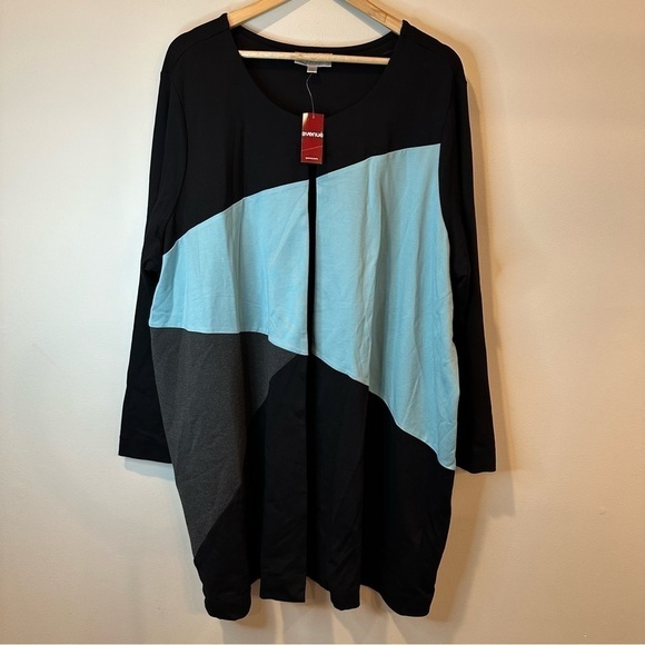 Avenue Black Long Ponte Colorblock Cardigan Duster Jacket Womens Plus Size 26/28 - Picture 3 of 12